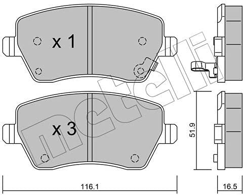metelligroup 22-0485-1 Bremsbeläge, Made in Italy, Ersatzteile für Autos, ECE R90-zertifiziert, Kupferfrei