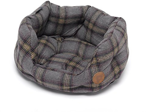 Petface Grey Tweed Oval Dog Bed with Reversible Cushion, Small (Pack of 1) | Plush Comfort, Reversible Cushion, Machine Washable, Anti-Slip Base, for Small Dogs