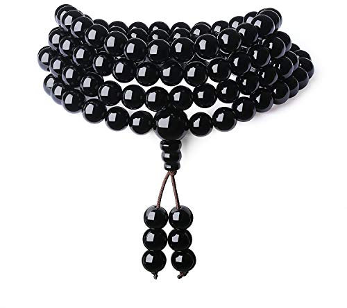 COAI Geschenkideen Unisex 108 Mala aus 8mm Onyx Wickelarmband von Einfachem Stil Halskette Größe L