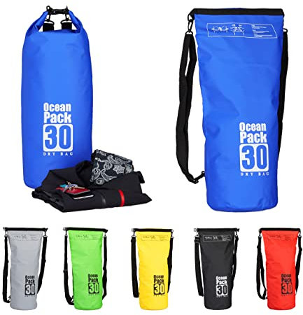 Relaxdays Ocean Pack 30 L, wasserabweisender Dry Bag für Wertsachen, leichter Trockensack für Outdoor Sport, blau