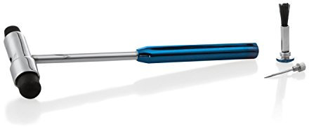Neurologischer Reflexhammer nach Buck | mit Nadel und Pinsel | Für Hautreflexe und Oberflächenreaktionen | Metall mit doppelten Funktionskopf | blau abgesetzter Griff