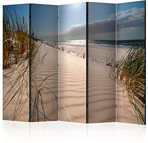 murando - Paravent Raumteiler Strand Meer, 225x172 cm, 5-teilig, Wohnzimmer | Mobiler Sichtschutz, sofort einsatzbereit, Holzrahmen, ideal fürs Wohnzimmer oder Büro, geruchsneutral, lichtbeständig