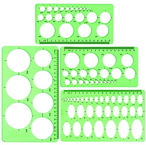 Aniann Kreis und ovale Schablonen, 4 Stück, durchsichtig, grün, Kunststoff, Messschablone, Lineal, Schablone für Büro und Schule, Gebäude, Schalungen, Zeichnungsvorlagen