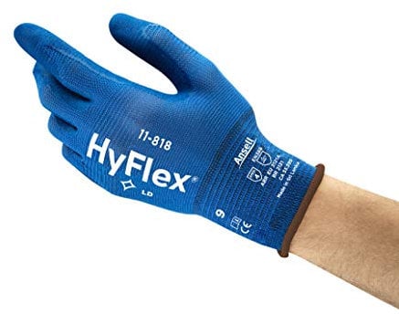Ansell 11-818 HyFlex Nylon FORTIX Nitrile Foam Coating Work Gloves 4.1.2.1, Size X-Large, Blue