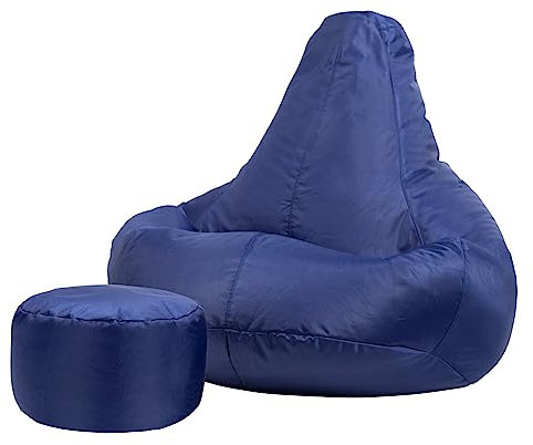 Bean Bag Bazaar Dalton Gaming Sitzsack mit Hocker für Erwachsene, Dunkelblau, Outdoor Sitzsack mit Füllung, Bean Bag, Wasserabweisender Stoff, Bequemer Sessel für Wohnzimmer, Garten, Terrasse