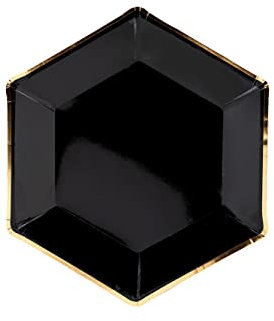 Generique - 6 Piatti in Cartone Neri con Bordo Oro 23 cm Taglia Unica