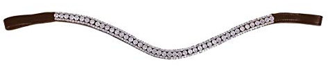 ARBO-INOX® - Stirnriemen - Stirnband - mit Strasssteinen - Leder - tief geschwungen (Shetty, braun/Silber)