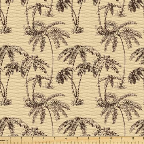 ABAKUHAUS Baum Stoff als Meterware, Tropische Palmen Hawaii, Qualität aus Gewebten Stoff Wohnaccessoires, 5M (148x500cm), Sandbraun Schokolade