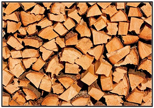 Wallario Wandbild - Holzstapel gehackt - Holzscheite für den Kamin in Premiumqualität, Poster mit schwarzem Rahmen, Größe: 70 x 100 cm