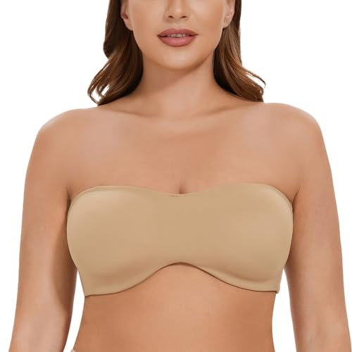 CASOLACE Women's Underwire Bandeau Minimizer Strapless Bras for Large Breasts Beige 34G