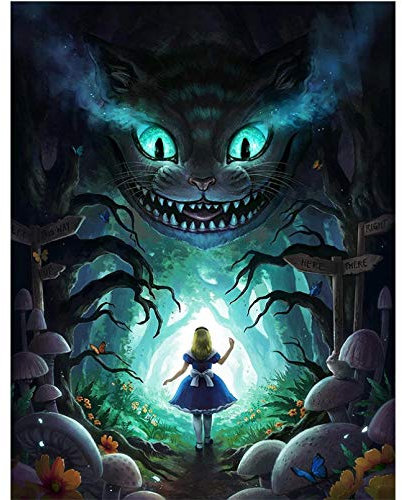 GBGMN DIY 5D Alice im Wunderland Wald Pilzbaum Full Diamond Painting Kits Kunst Cartoon 3D-Farbe von Diamanten Stickerei-30x40cm(11.8x15.7inch)