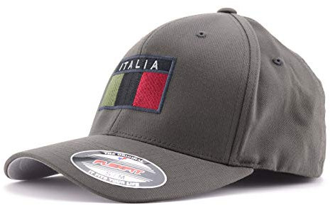 PATCHERIA Mütze Modell Flexfit® bestickt Flagge Italien, Grau Medium