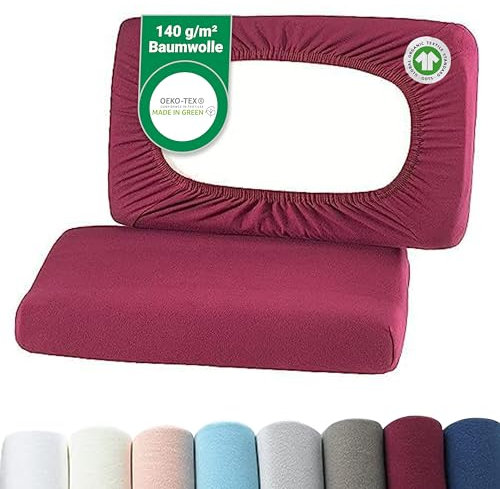 BaSaTex Bio Kissenbezüge Spannbezüge 2er Pack für Nackenkissen und Gesundheitskissen | 97% GOTS-Zertifizierte Baumwolle + 3% Elasthan | ca. 45-60 x 30-40 cm – 20 cm Steg | Bordeaux