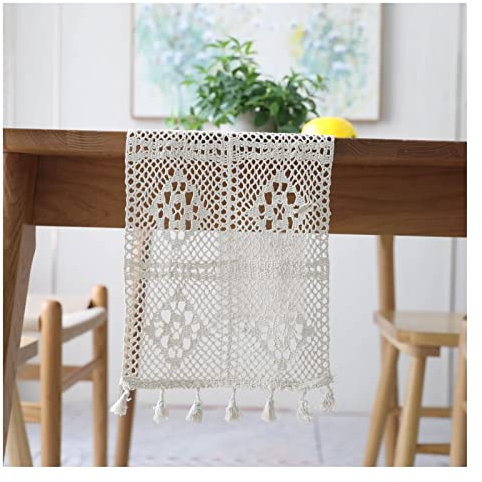 Aotiwe Tischband Herbst, Tischdekoration Kindergeburtstag aus Polyester Spitze Hohle Blumen Beige 24x180CM für Partys Abendessen