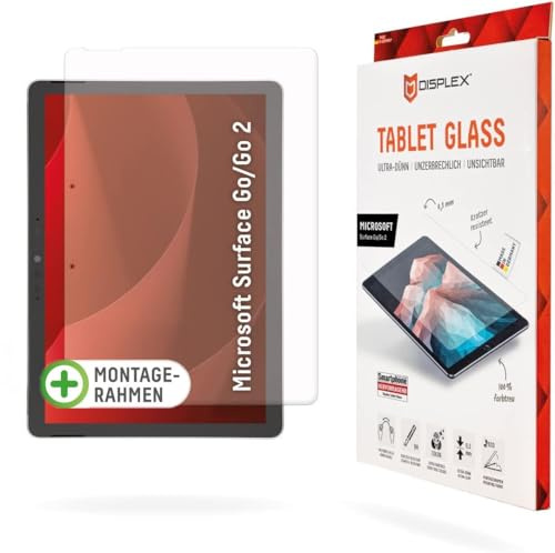 Displex Tablet Glass (9H) für Microsoft Surface Go/Go2, Eco-Montagerahmen L-Form, unzerbrechlich, ultra-dünn, unsichtbar