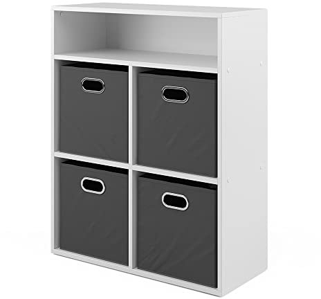 Vicco Bücherregal, Regal für Bücher, Weiß/Anthrazit, 72 x 90.2 cm mit 4 Faltboxen
