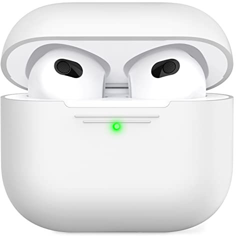 AhaStyle Airpods 3 Case Cover, Soft Silicone Protective Case Compatible with AirPods 3rd Full Body Shockproof Covers for Apple AirPods 3rd Generation 2021 (White)
