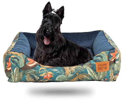 GoldenDog Hundebett Hundekorb Waschbarer Hundekorb Flauschige Hundematratze mit erhöhten Rändern Weiches Hundesofa, Katzen Samt „Square Kinia“(Vögel, M)