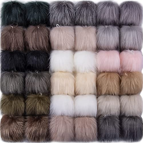 SIQUK 36 Stück Kunstfell Pompons Fellbommel Fellpompon Kaninchenfell Bommel für Weihnachtsdekoration Mützen Schlüsselanhänger, 18 Farben