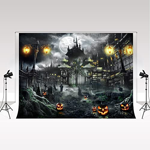 Kate Halloween Dekoration Hintergrund Requisiten 3 * 3m/10 * 10ft Horror Thema Schaufenster Dekoration Friedhof Kürbis Verlassene Burg Fotoautomat Bar Club Halloween Nacht Party Szene Hintergrund