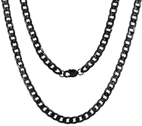 HSWYFCJY Herren Schwarz Panzerkette Kette Halskette, Männer Kubanische Edelstahl Kette,Cuban Chain Halskette für Männer, Breite 9MM, 18Zoll…
