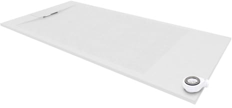 Moments of Glass Plato de ducha SMC Polar 90x160 cm Blanco - Antiderrapante, Textura Pizarra, Antibacteriano, Resistente a agentes químicos – Incluye válvula y rejilla