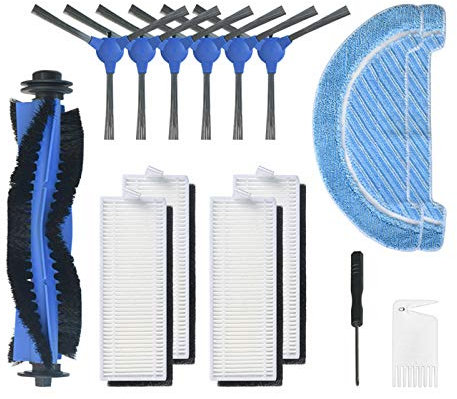 HUAYUWA Piezas de repuesto para aspiradora (1 cepillo + 4 filtros + 6 cepillos laterales + 2 trapos) compatibles con Conga 1090 Robot Aspirador Juego de accesorios