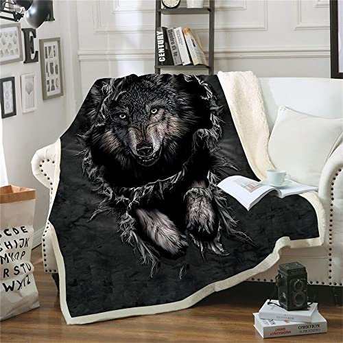 ZZXHG Kuscheldecke Flauschige 150x200 XL Schwarzes Tier Wolf Jugendlich, Weiche Plüsch Decke für Kinder Adulte, Warm Flanell Fleecedecke Wendedecke Wohndecke für Bett, Wolldecke Sofadecke Tagesdecke