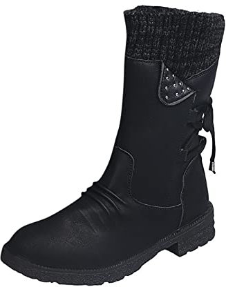 Anfibi Estivi Pizzo per Le Donne Stivali retrò Spessi al Polpaccio Scarpe Casual Stivali Vintage Tacchi Stivali da Donna Medio Stivale Pioggia