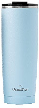 GrandTies Insulated Coffee Tumbler Cup w/ Tritan Lid | Leak Proof, Reusable, Double Walled Vacuum Stainless Steel Travel Mug | Thermal Cups for Hot and Cold Drinks | 20oz | Glacier Lake, Snowy Texture