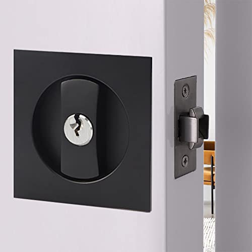 Pocket Door Handles and Key Pocket Door Lock Sliding Door Lock Handle Sets Invisible Door Handle 66mm Black