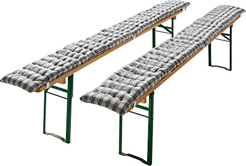 REDBEST Bierbank-Auflage, Sitzauflage Bierzeltgarnitur gepolstert 2er- Pack karo grau Größe 25x220 cm - strapazierstark und langlebig, bequemer Sitzkomfort, mit elastischen Bändern