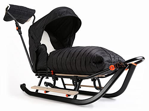 Schlitten Rodelschlitten mit Rückenlehne - Davoser Schlitten mit Sicherheitsgurt und Winterfußsack -Schlitten Kinder - Made IN EU - Babyschlitten- SMART LINE