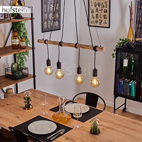 HOFSTEIN Pendelleuchte Tirana, moderne Hängelampe aus Metall/Holz in Schwarz/Natur, verstellbare Höhe max. 158,5 cm, 4-flammig, 4 x E27, Vintage/Retro, für Wohnzimmer - Esszimmer - Küche