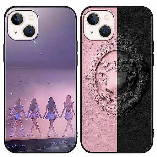 nurkorki [2 Stück Blackpink Handyhülle mit iPhone 13 iPhone 14 Hülle 6,1, Kpop Muster Motiv Design with Schutzhülle Gemustert Kratzfest Stoßfest TPU für Blink für iPhone 13 iPhone 14 Hüllen,02