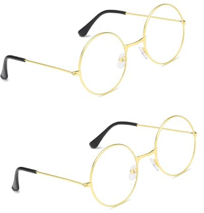 MFUOE Runde Brille, klassische Retro-Brille mit goldfarbenem Metallrahmen und Harzlinsen, Cosplay-Party-Kostüm-Zubehör für Jugendliche und Erwachsene (Gold)