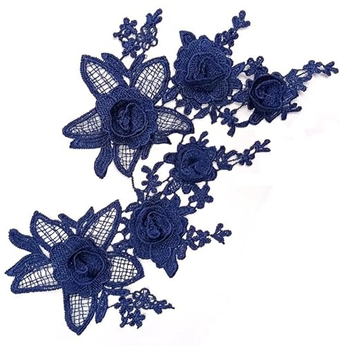 2 Stück Stickerei Spitzen Blumen Patches,Rosen Applikationen Patch Zum Aufbügeln Gestickte Aufnäher Applikation Stickerei Spitze Applikation Nähen Blume für DIY-Dekoration DIY Hut Kleid-Dunkelblau