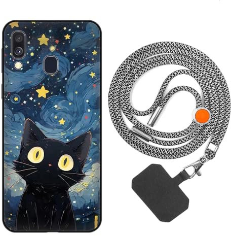 vingarshern Handyhülle Kompatibel mit Handy Samsung Galaxy A40 Hülle Silikon Rückseite mit Muster Design,Weich Stoßfeste Anti-Kratzt Schutzhülle mit Handykette/Umhängeban,Bild*01