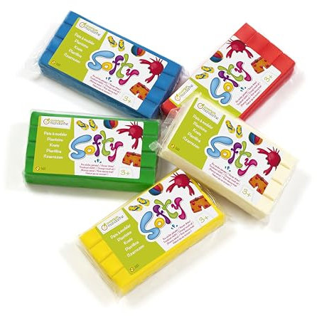 MY MANDARINE SO0870005K01C - Un Lot de 5 pains de Pâte à Modeler enfant Softy - 500 g - Modelage pour enfants - 5 couleurs classiques Rouge, bleu, blanc, vert, jaune - Pâte très souple
