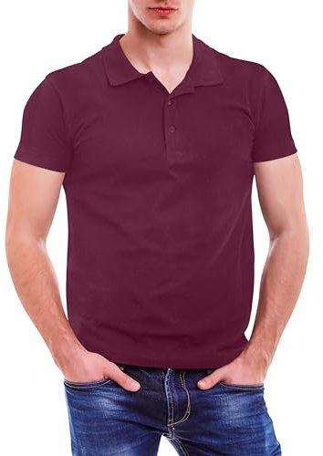 Love My Fashions Mens Polo Shirts Short Sleeves & Knitted Collar, Regular Fit, Casual Plain Cotton T-Shirt for Men Burgundy