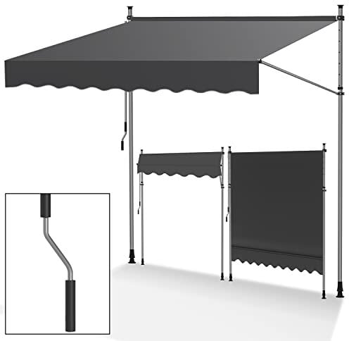 Tubiaz Klemmmarkise Balkon ohne Bohren, markise Balkon 250cm breit mit Handkurbel, Höhenverstellbare, UV-beständig und wasserdicht Klemmmarkise für Terrasse Balkon, Grau