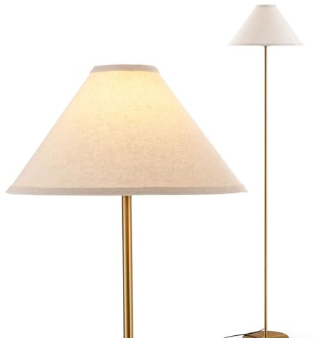HOMASIS Stehleuchte 162cm, Gold Stehlampe aus Metall, Stehleuchte mit Leinenschirm & Fußschalter, Standleuchte Leselampe für Wohnzimmer, Schlafzimmer, Büro, 36x36x162cm