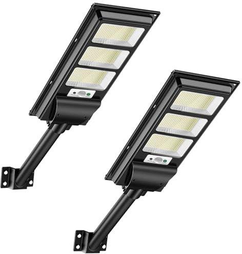 Bellanny 2 Pack 300W Solaire Exterieur Lampadaire 840LED Lampe Solaire Exterieur avec Capteur de Mouvement 6500K Projecteur Solaire Exterieur avec TéLéCommande IP65 Impermable Pour Rue Garage