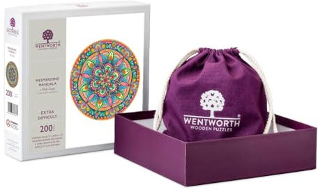 Extra-difficult Wentworth Jigsaw Puzzle – Mesmerising Mandala – 200 Pieces - For Adults - Shaped Puzzle Pieces & Themed Whimsies - Great for a Gift