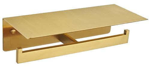 Suyar Porte-rouleau de papier toilette double en acier inoxydable SUS 304 doré brossé avec étagère, fixation murale