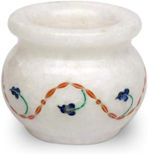Blumentopf mit antikem Muster, 10,2 cm, mit Intarsien, weißer Marmor-Blumenkasten für Esstischdekoration