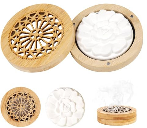 Duftstein für Ätherische Öle Set, Hölzerner Räucherkiste Duftstein Air Diffuser Diffuser Ätherische Öle mit Aroma Duftöl Diffuser Ornament für Schlafzimmer/Wohnzimmer/Spa/Bad