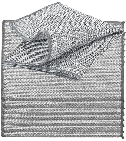 YinQin 8 PCS Double Layer Wire Dishwashing Cloth Rags 20x28 cm Non Scratch Stainless Steel Mesh Cleaning Cloth Multi Purpose Two Layer Metal Wire Dish Cloths Towel for Kitchen, Dish, Sink, Stove Top