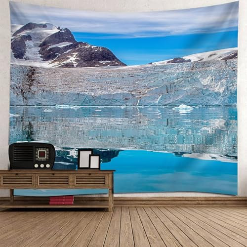 Epinki Wandtuch Natur, Wandteppich Gletscher Landschaft Tapisserie Polyester Tuch für Wohnzimmer Wanddeko, Blau Braun, 260x240cm