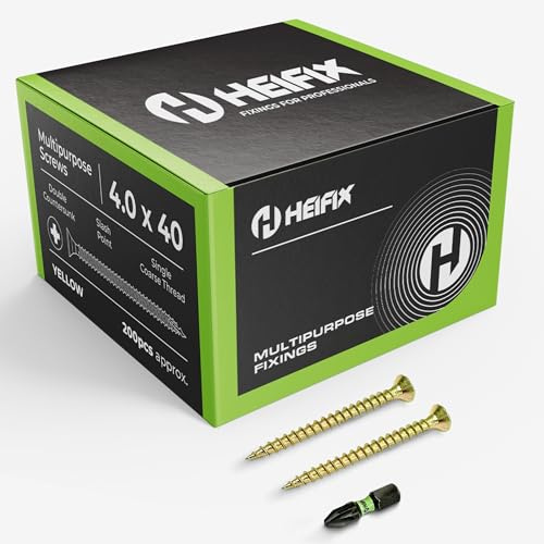 Heifix Multi-Purpose Wood Screws - FREE Screw Bit Included (QTY 1000, 4mm x 40mm) Pozi Double Countersunk
